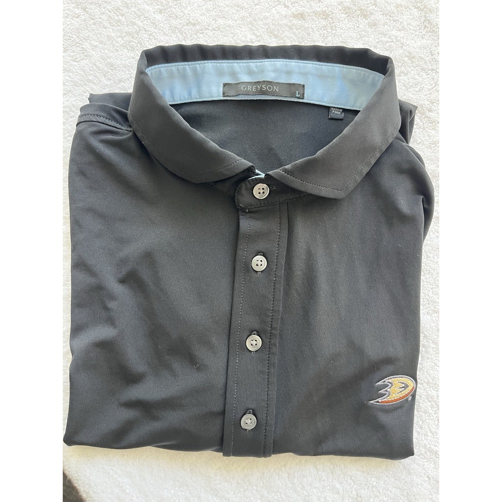 Greyson Golf Polo Mens Large Black Short Sleeve Anaheim Ducks‎ Embroidery Logo